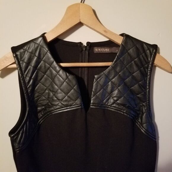supertrash | LBD with Quilted Faux Leather Trim Mini Sheath Dress - Picture 3 of 7